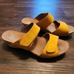 Women's Dansko Double-Strap Slide Sandals in Mustard Yellow